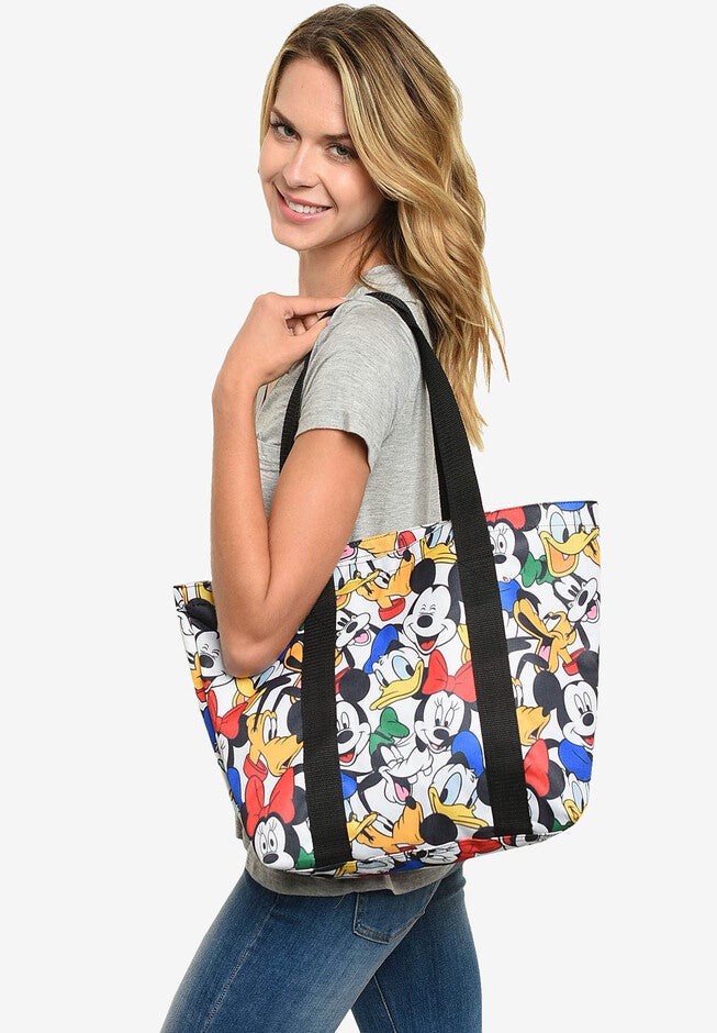Disney Mickey Mouse Zippered Tote Bag Beach Bag, WHITE, hi-res image number 0