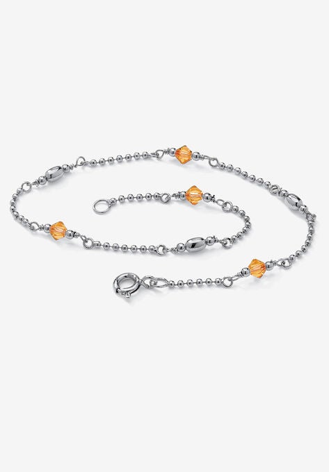 Platinum Plated Silver Ankle Bracelet (2Mm), Round Simulated Birthstone 11 Inches, NOVEMBER, hi-res image number null