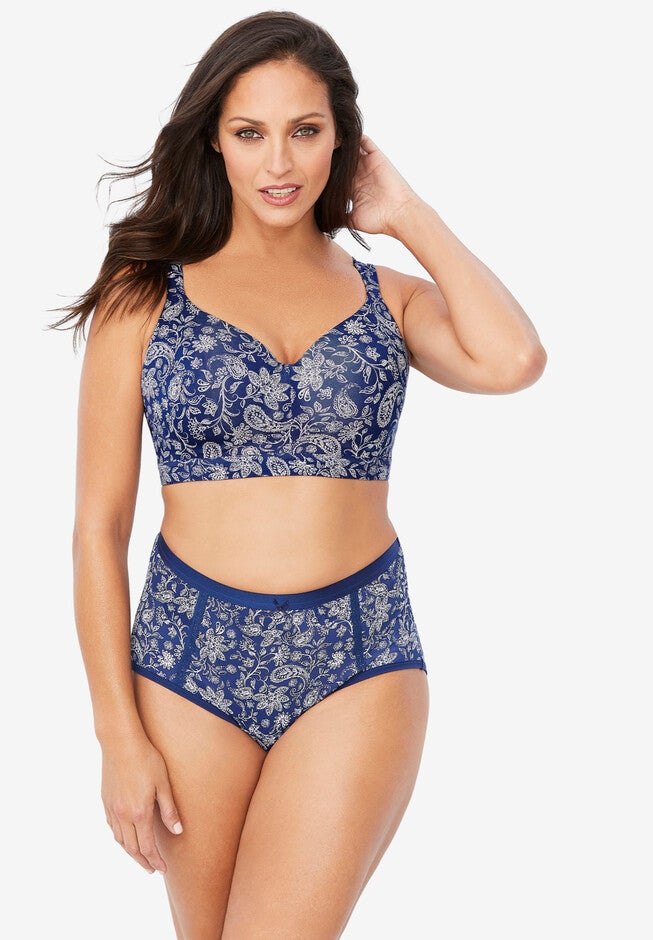 Solid Full-Coverage Smooth No-Wire Bra & Matching 3-Pack Panty Set, , hi-res image number null