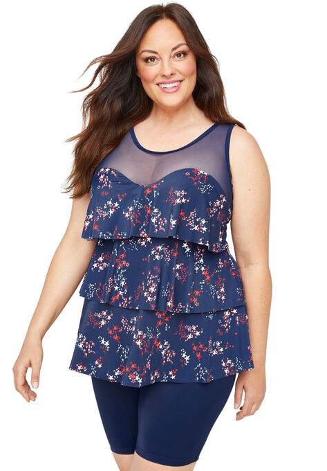 Shooting Star Flounce Tankini Top, 4TH OF JULY NAVY, hi-res image number null