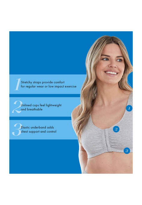 Bestform 5006014 Comfortable Unlined Wireless Cotton Stretch Sports Bra With Front Closure, , alternate image number null