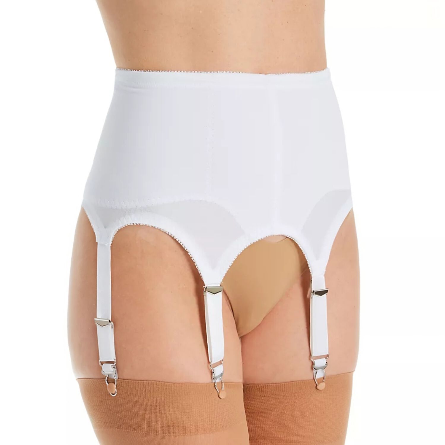 Rago Moderate Shaping & Tummy Control High-Waist Garter Belt With Six Metal Garters, WHITE, hi-res image number 0