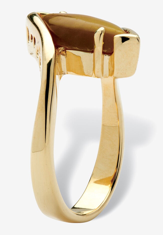 Yellow Gold-Plated Genuine Brown Tiger'S Eye Bypass Ring, , on-hover image number null