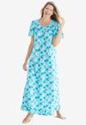 Long Floral Print Cotton Gown, CARIBBEAN BLUE ROSES, hi-res image number null