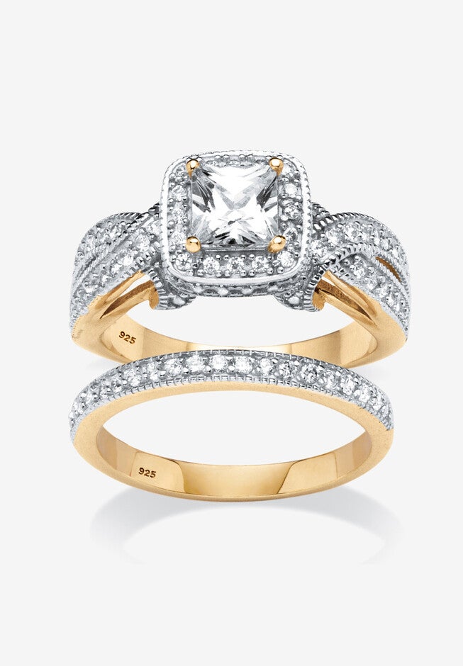 Gold over Silver Bridal Ring Set Cubic Zirconia (1 3/4 cttw TDW), GOLD, hi-res image number 0