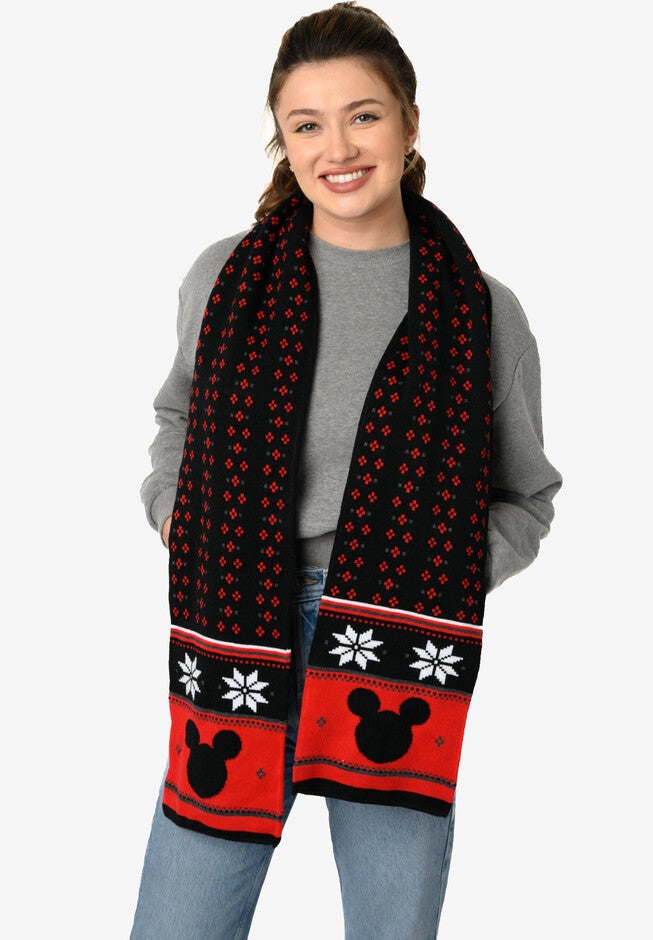 Disney Mickey Mouse 70 inches Knit Scarf Unisex Black & Red Set, BLACK, hi-res image number null