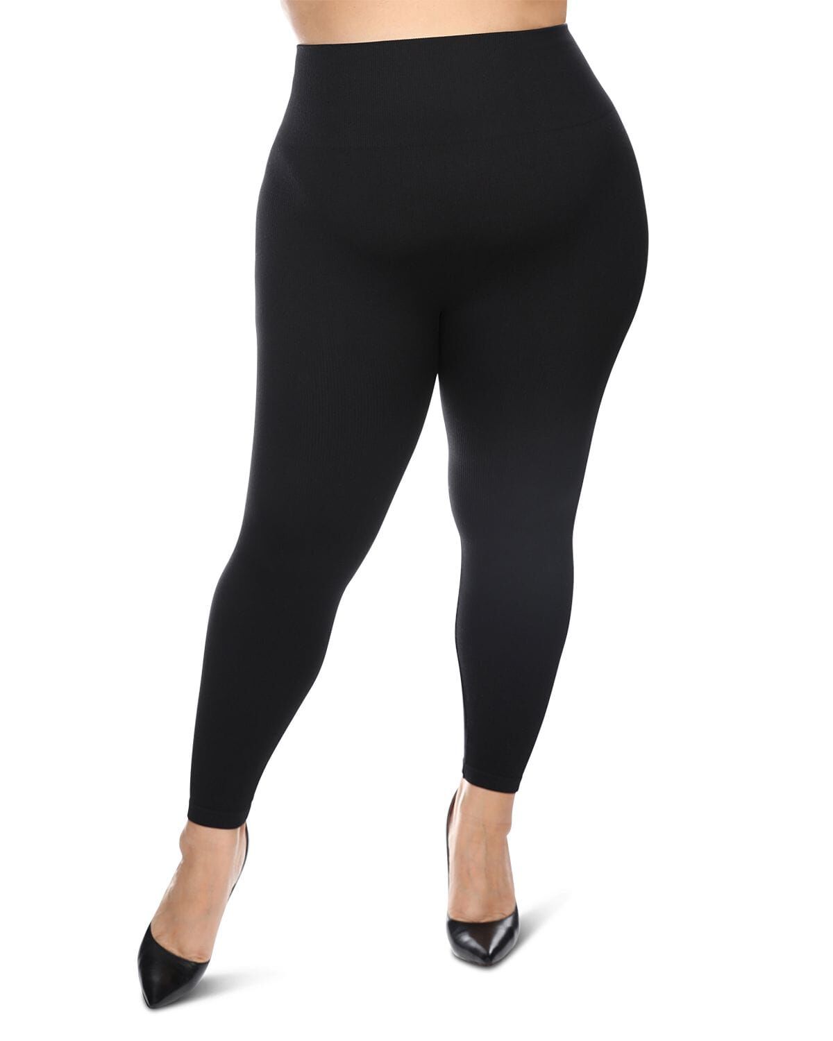 Women's Thin Ribbed High Waist Seamless Leggings, BLACK, alternate image number 1