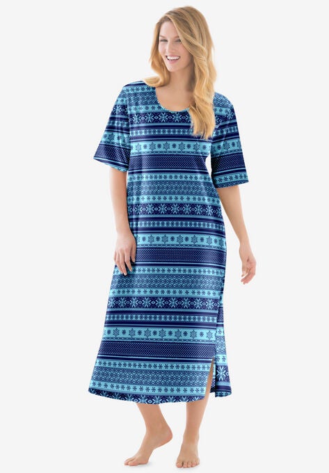 Long Tagless Sleepshirt, EVENING BLUE FAIR ISLE, hi-res image number null
