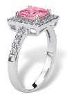 Simulated Birthstone and Crystal Halo Ring in Sterling Silver, , on-hover image number null