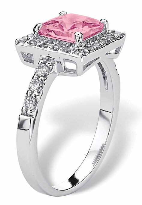 Simulated Birthstone and Crystal Halo Ring in Sterling Silver, , on-hover image number null