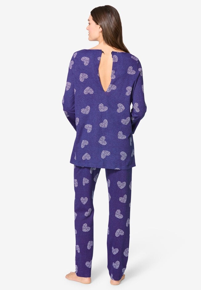 Avenue Body Three-Quarter Sleeve Pajama Set, EVENING BLUE ANIMAL HEART, on-hover image number null