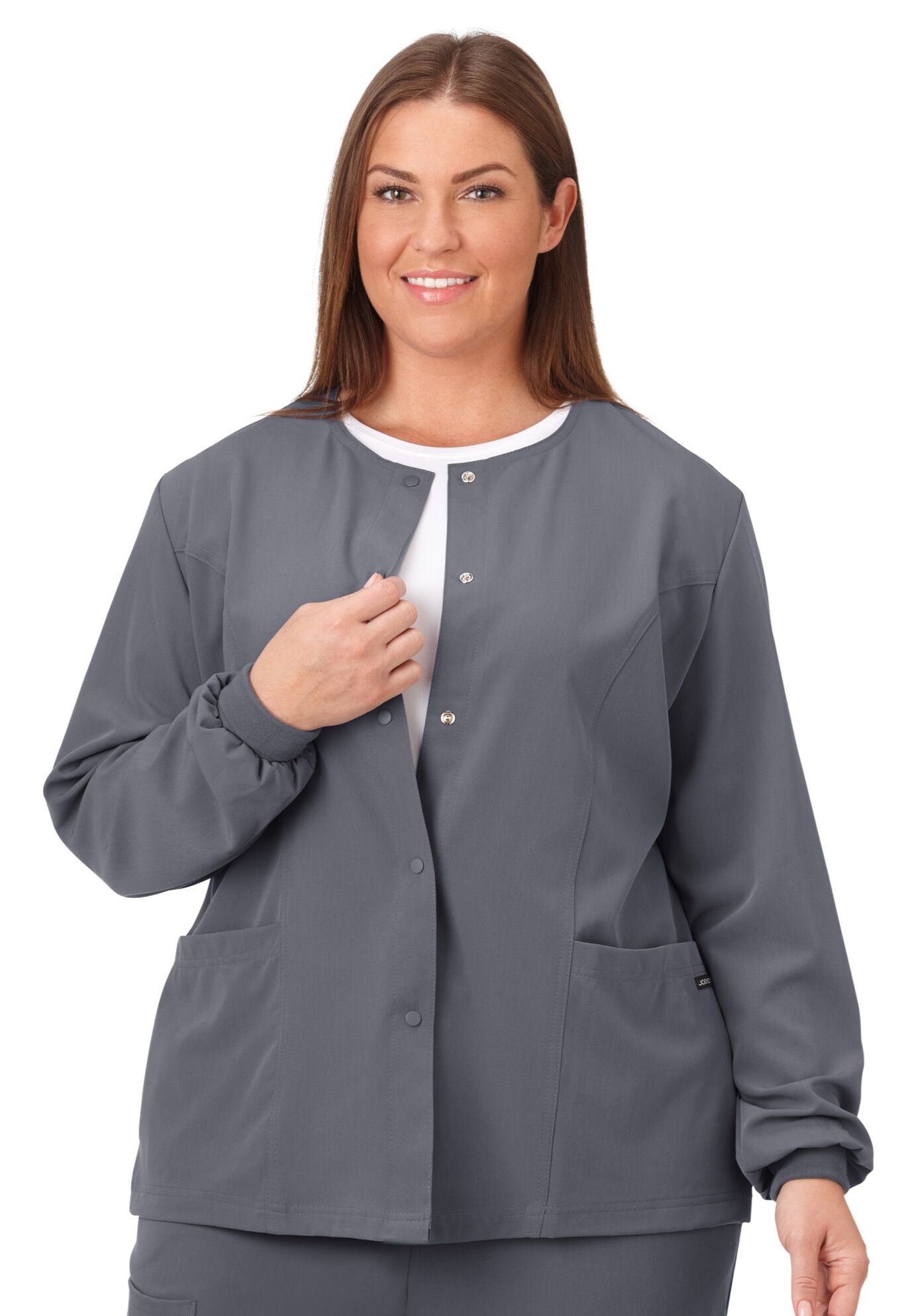 Jockey Scrubs Women's Snap to it Warm-Up Jacket, PEWTER, hi-res image number 0
