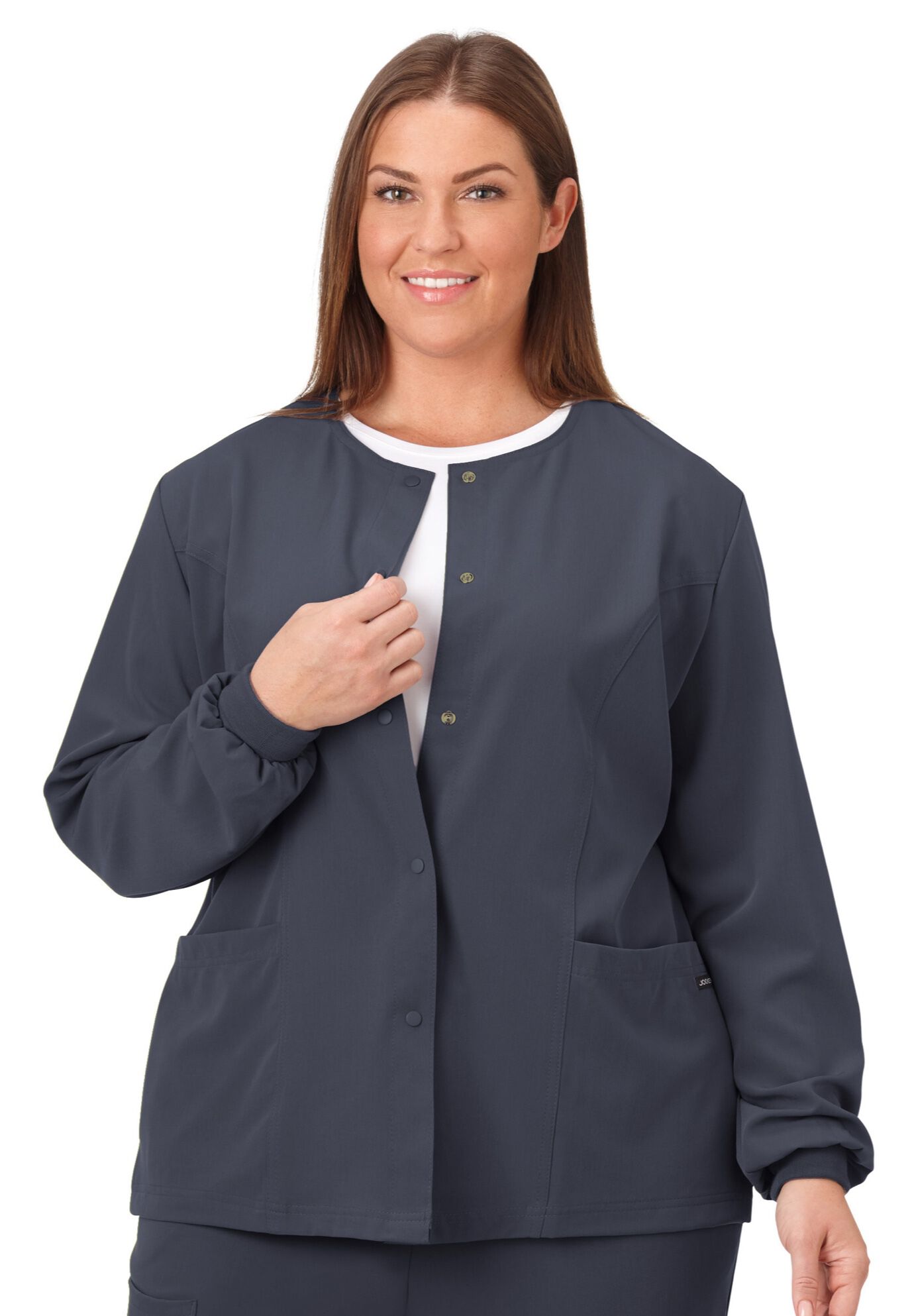Jockey Scrubs Women's Snap to it Warm-Up Jacket, CHARCOAL, hi-res image number 0
