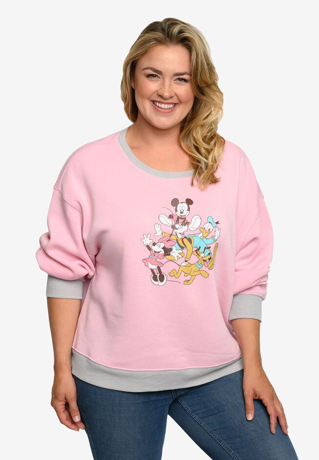 Mickey Mouse & Friends Fleece Long Sleeve Sweatshirt Pink Grey, , alternate image number null