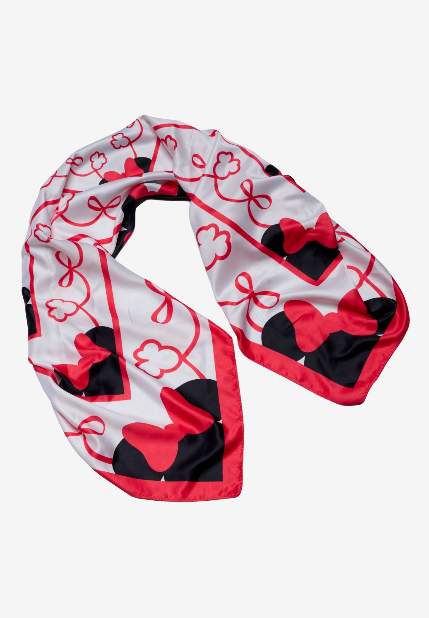 Disney Minnie Mouse 35 inches x 35 inches Red Bow Silky Square Scarf Neck Scarf Head Wrap, RED, alternate image number 7