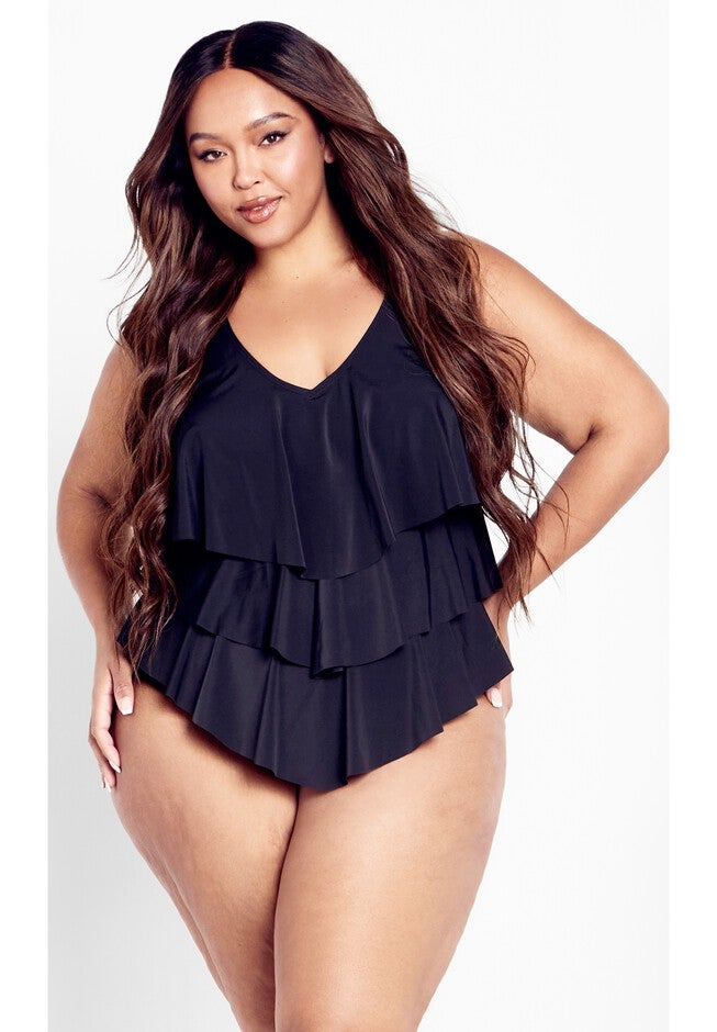 Pia V-Tiered 1 Piece, BLACK, alternate image number null
