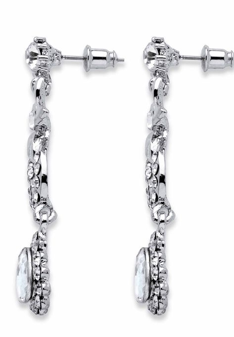 Silver Tone Swirl and Flower Bib Necklace and Bracelet Set, Crystal, , on-hover image number null