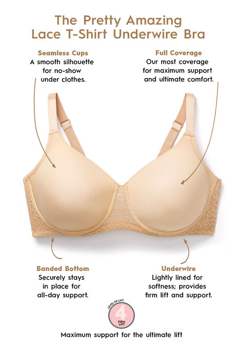 Full Coverage Lace-Trim Underwire T-Shirt Bra , , alternate image number null
