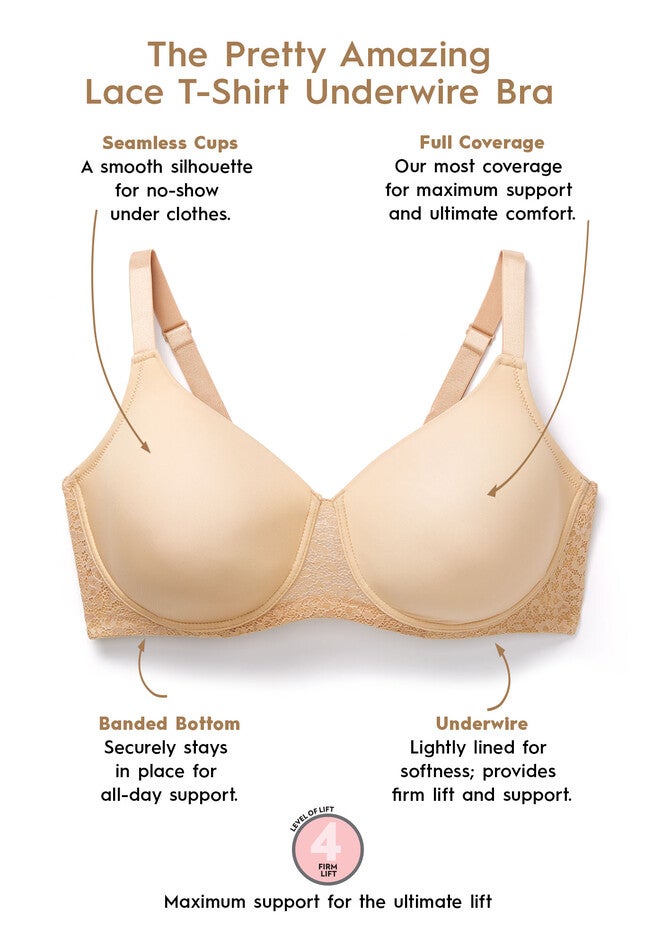 Full Coverage Lace-Trim Underwire T-Shirt Bra , , alternate image number 3