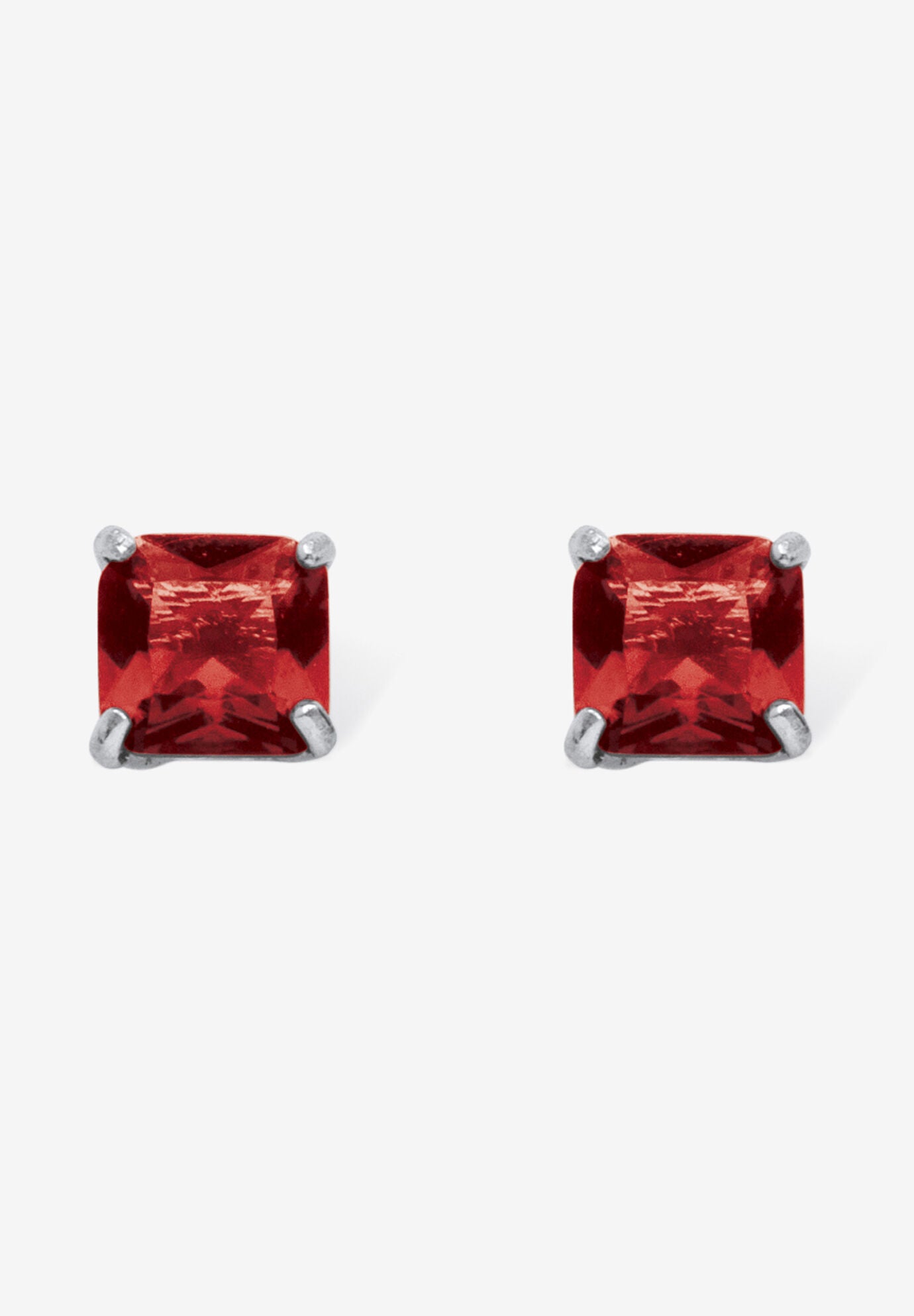 Sterling Silver Stud Princess Cut Simulated Birthstone Stud Earrings, JULY, hi-res image number 0
