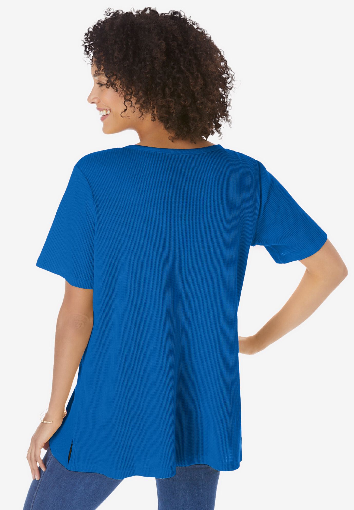 Split-Neck Henley Thermal Tee, BRIGHT COBALT, on-hover image number 1