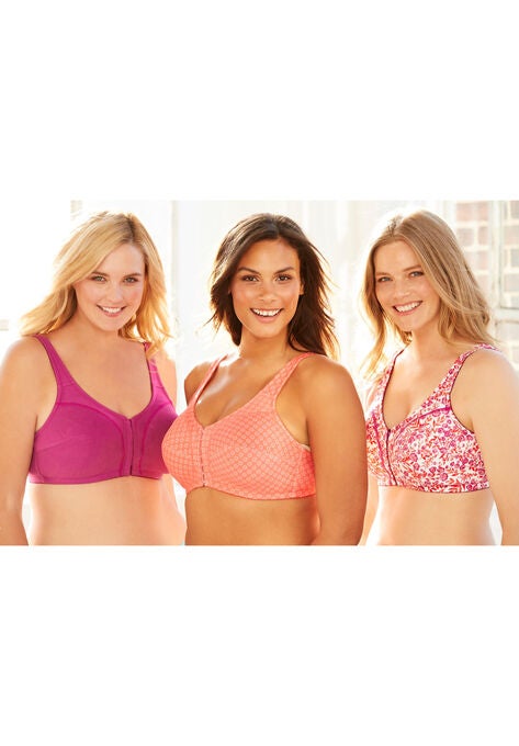3-Pack Front-Close Cotton Wireless Bra, , alternate image number null