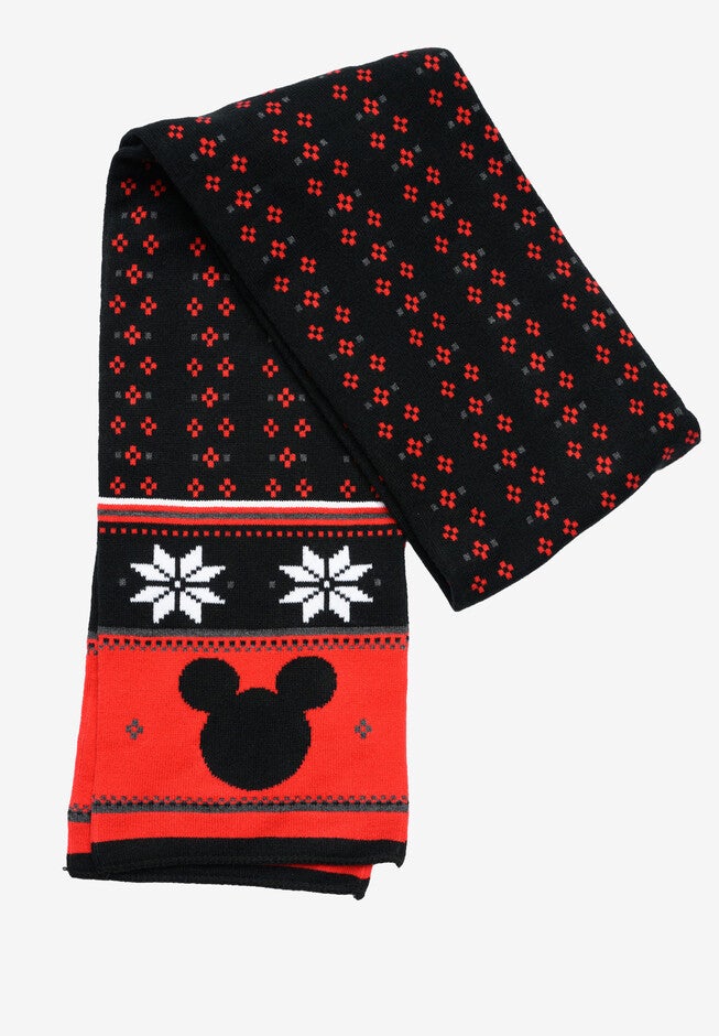 Disney Mickey Mouse 70 inches Knit Scarf Unisex Black & Red Set, , alternate image number null
