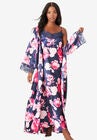 The Luxe Satin Long Peignoir Set, NAVY ROSES, hi-res image number null
