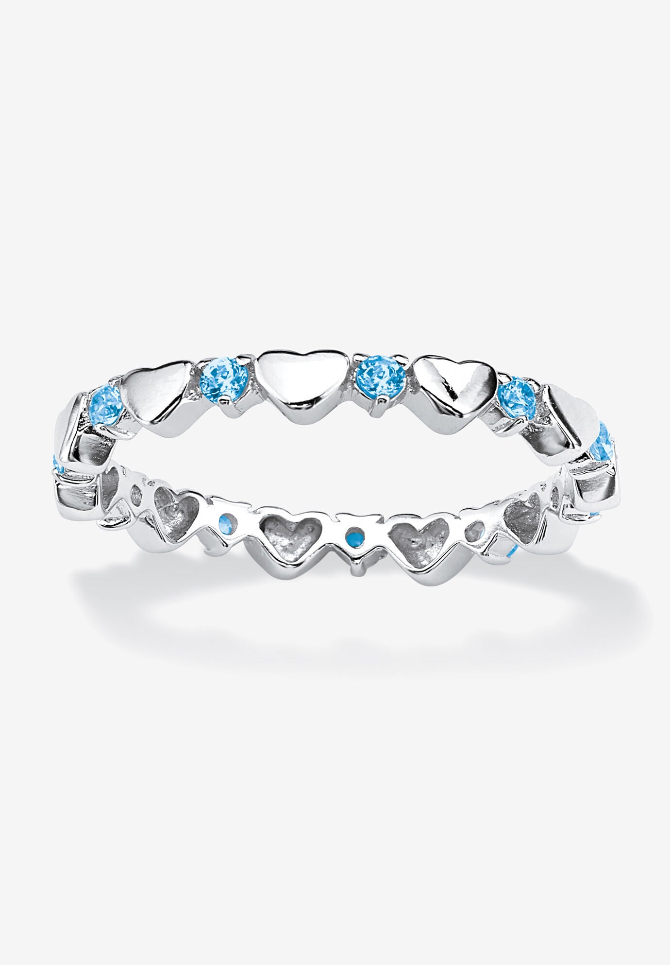 Simulated Birthstone Heart Eternity Ring, MARCH, hi-res image number 0