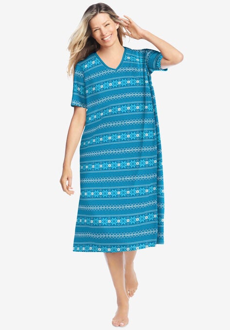 Long Print Sleepshirt, DEEP TEAL FAIR ISLE, hi-res image number null