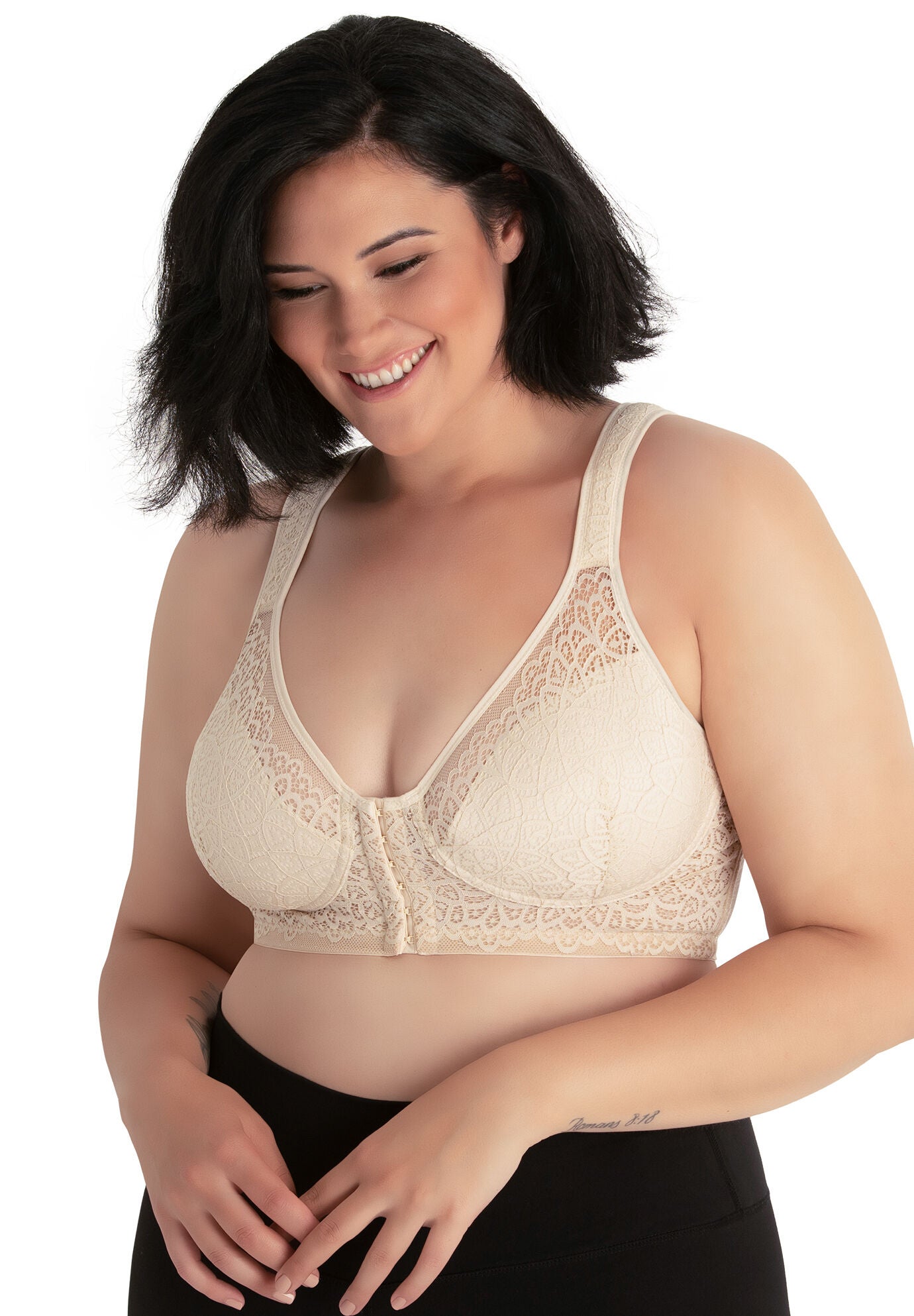 The Nora - Shimmer Back Lace Front Closure Bra, WHISPER NUDE, hi-res image number 0
