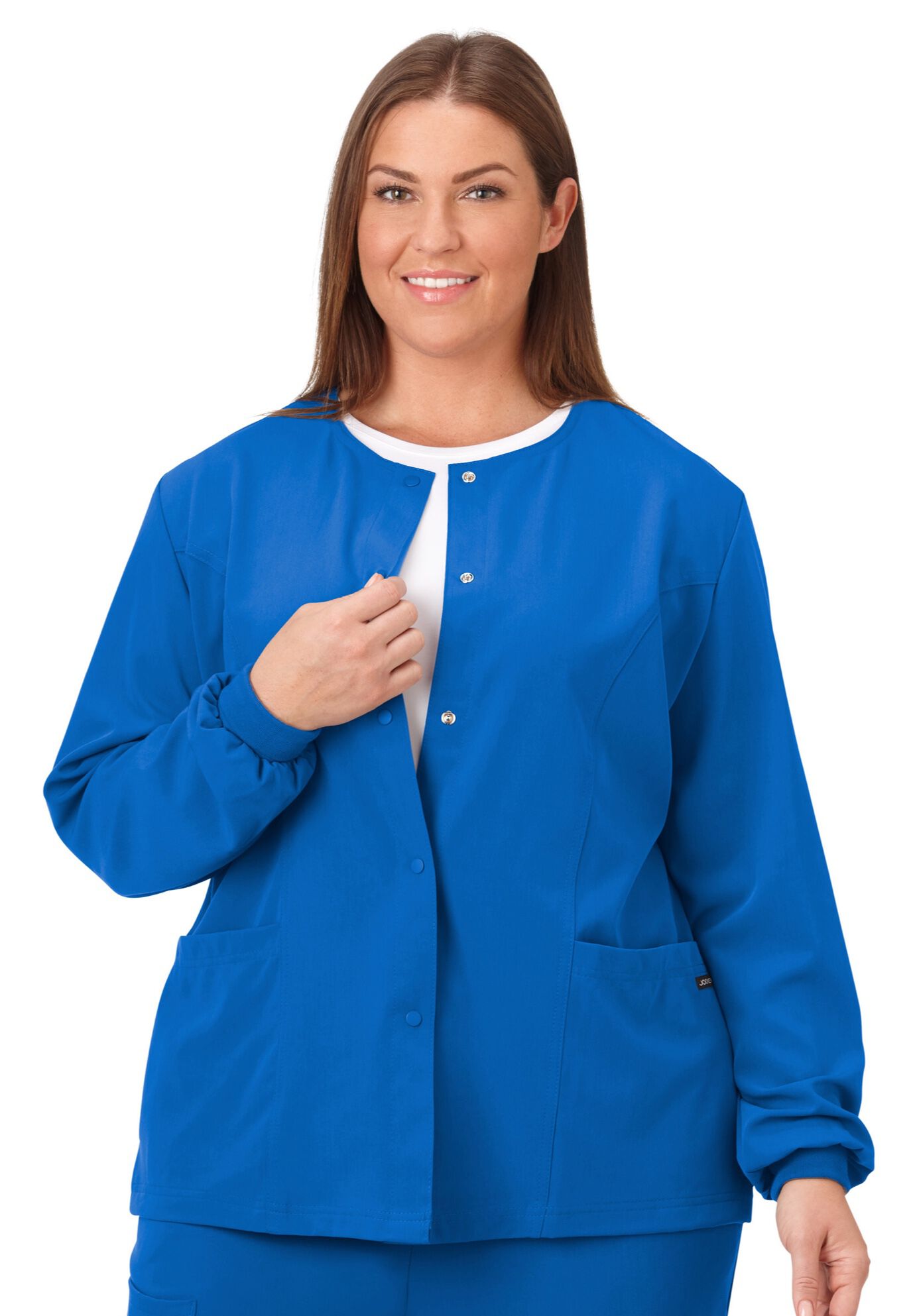 Jockey Scrubs Women&#39;s Snap to it Warm-Up Jacket, ROYAL, hi-res image number 0