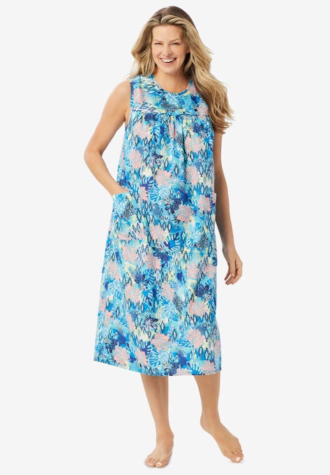 Sleeveless Print Lounger , POOL BLUE TROPICAL PALM, hi-res image number null