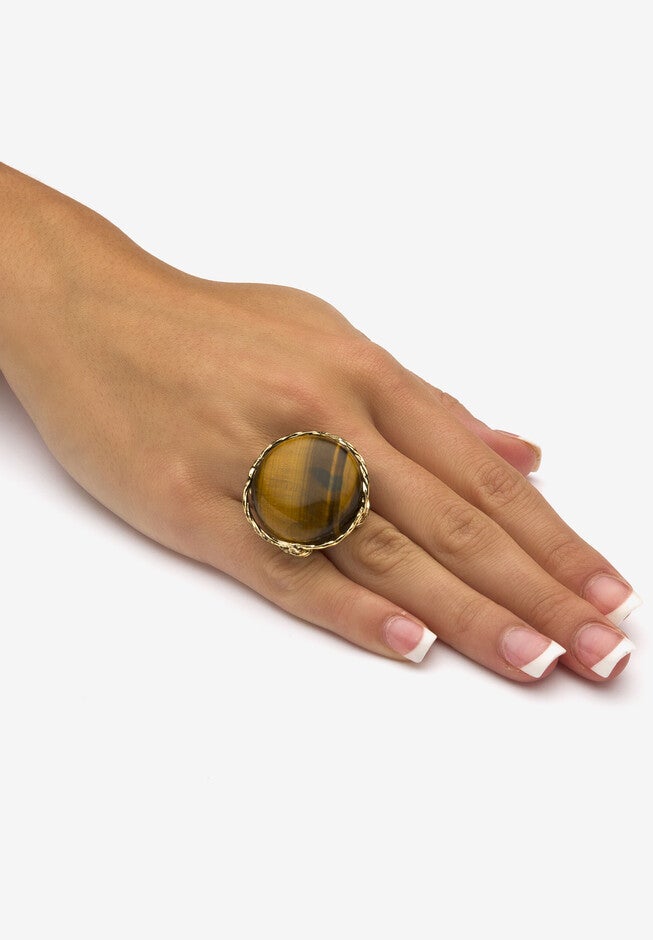 Yellow Gold-Plated Genuine Brown Tiger'S Eye Pillow Ring, , alternate image number null