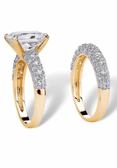 Yellow Gold-Plated Emerald Cut Bridal Ring Set Cubic Zirconia, , on-hover image number null