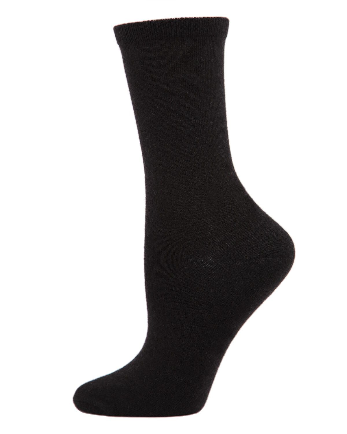 Women&#39;s Solid Soft Flat Knit Cashmere Blend Crew Sock, BLACK, hi-res image number 0