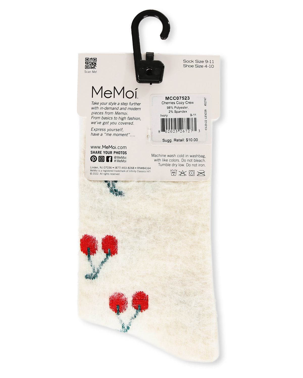 Women&#39;s Cherries Cozy Crew Socks, IVORY, alternate image number 4