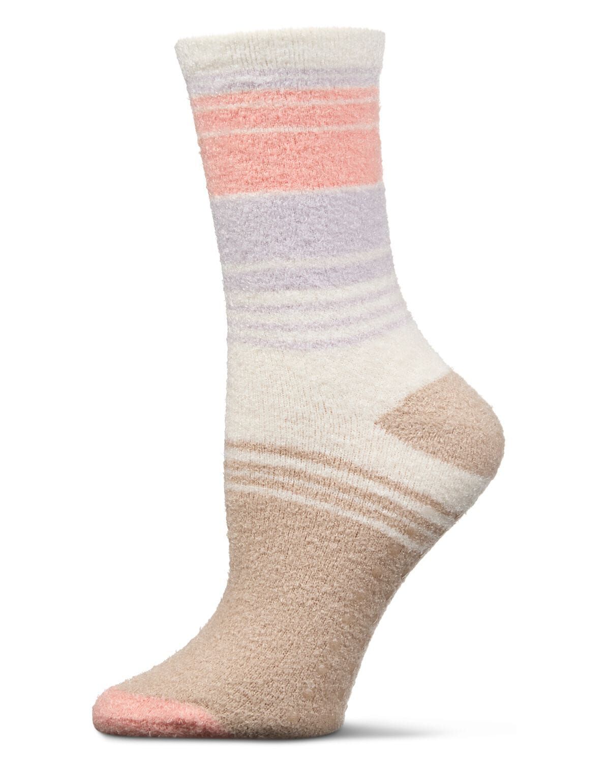 Women's Stripes Aloe Infused Crew Socks, CEMENT, hi-res image number 0