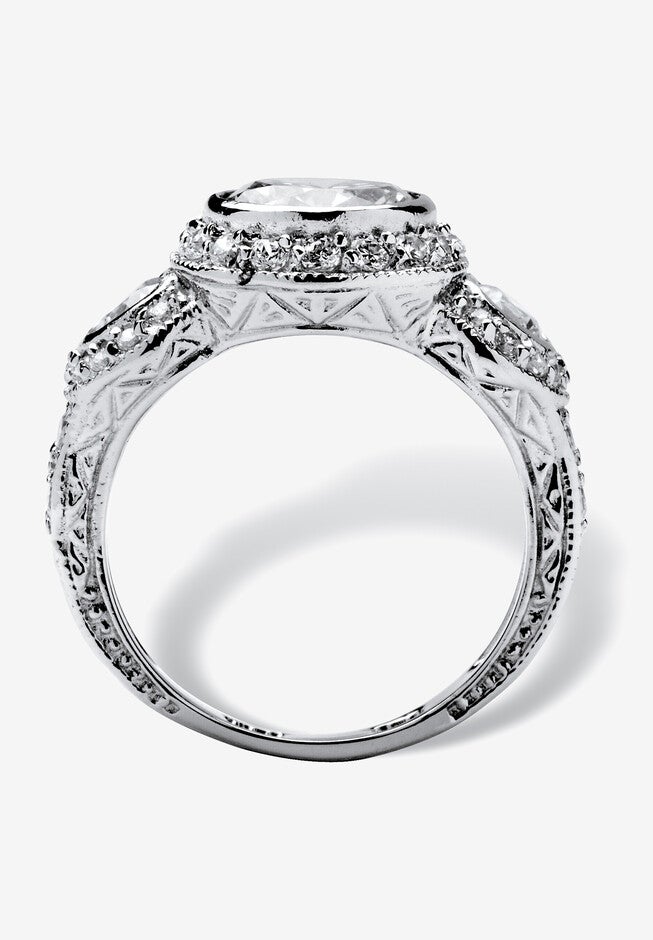 Sterling Silver Cubic Zirconia Vintage Style 3-Stone Bridal Ring, , on-hover image number null
