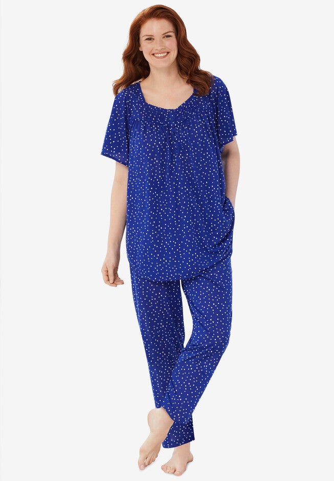 Short-Sleeve Cooling Pajama Set, ULTRA BLUE DOT, hi-res image number null