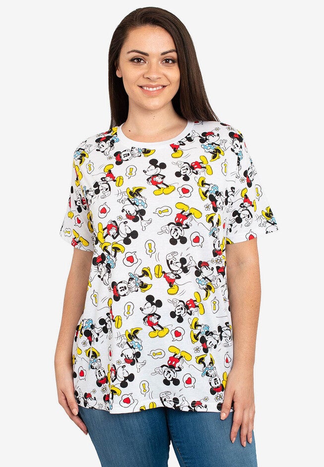 Mickey & Minnie Mouse All-Over T-Shirt, WHITE, hi-res image number 0