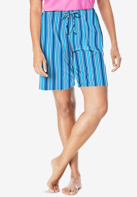 Print Pajama Shorts, POOL BLUE STRIPE, hi-res image number null