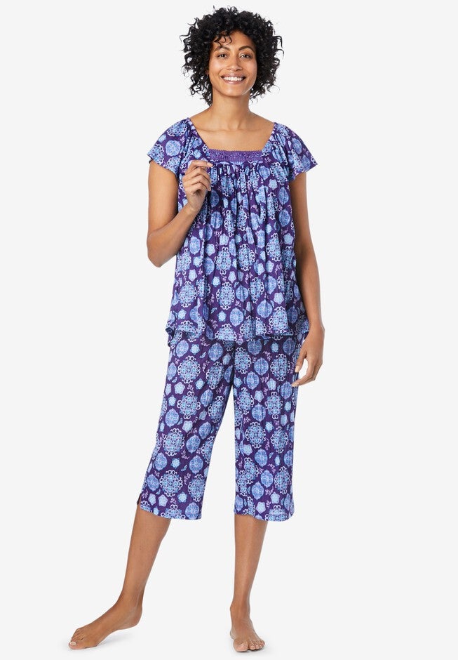 Gauze Capri PJ Set, PLUM BURST MEDALLION, hi-res image number null