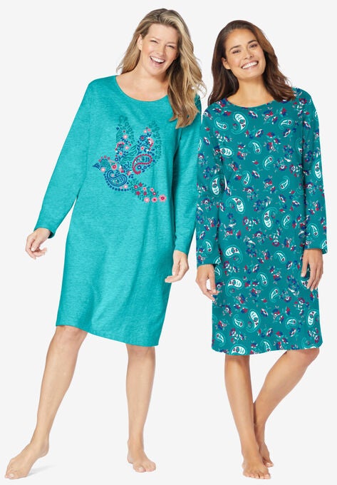 2-Pack Long-Sleeve Sleepshirts , WATERFALL PAISLEY, hi-res image number null
