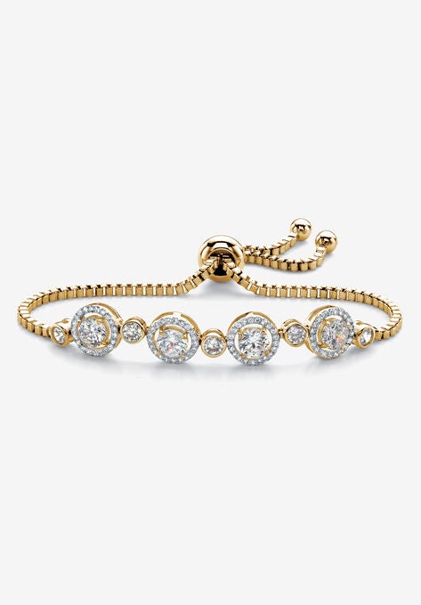 Yellow Gold-Plated Halo Strand Bracelet (8mm), CZ, 9" Adjustable, YELLOW GOLD, hi-res image number null