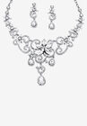 Silver Tone Swirl and Flower Bib Necklace and Bracelet Set, Crystal, SILVER, hi-res image number null
