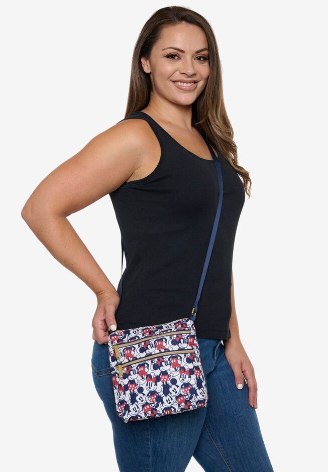 Loungefly x Disney Mickey & Minnie Mouse Passport Crossbody Bag All-Over Print, BEIGE, hi-res image number 0