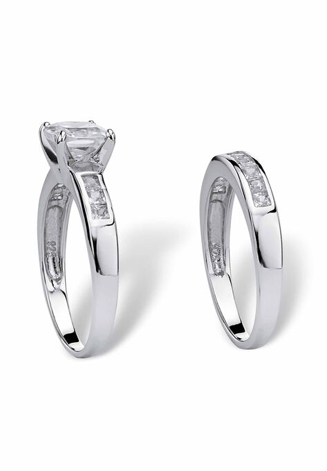 Platinum over Silver Princess Cut Cubic Zirconia Bridal Ring Set, , on-hover image number null