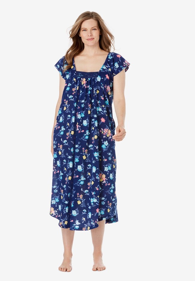 Whisperweight Gauze Nightgown , EVENING BLUE FLORAL, hi-res image number 0