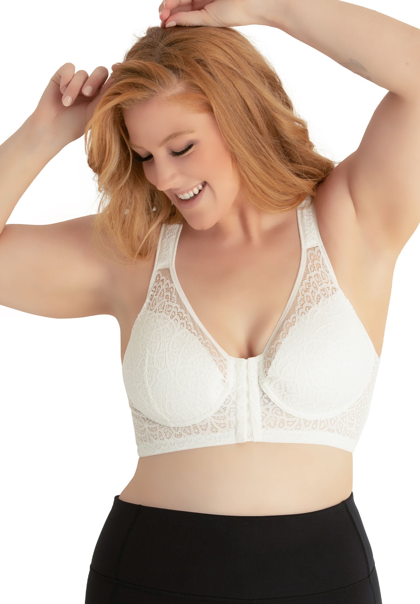 The Nora - Shimmer Back Lace Front Closure Bra, WHITE, hi-res image number 0